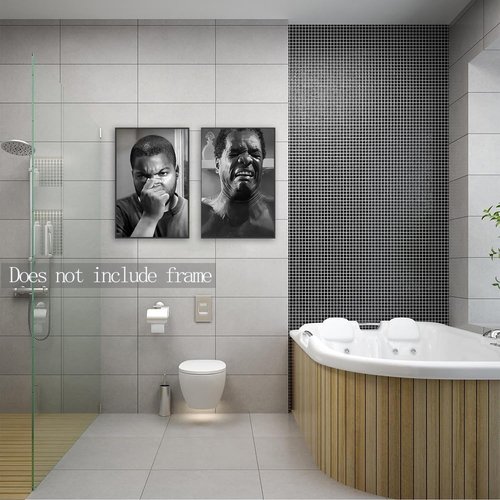 Funny Friday Bathroom Wall Art | Amusing Black and White Canvas Prints - Set of 2, 12x18 Inch Unframed