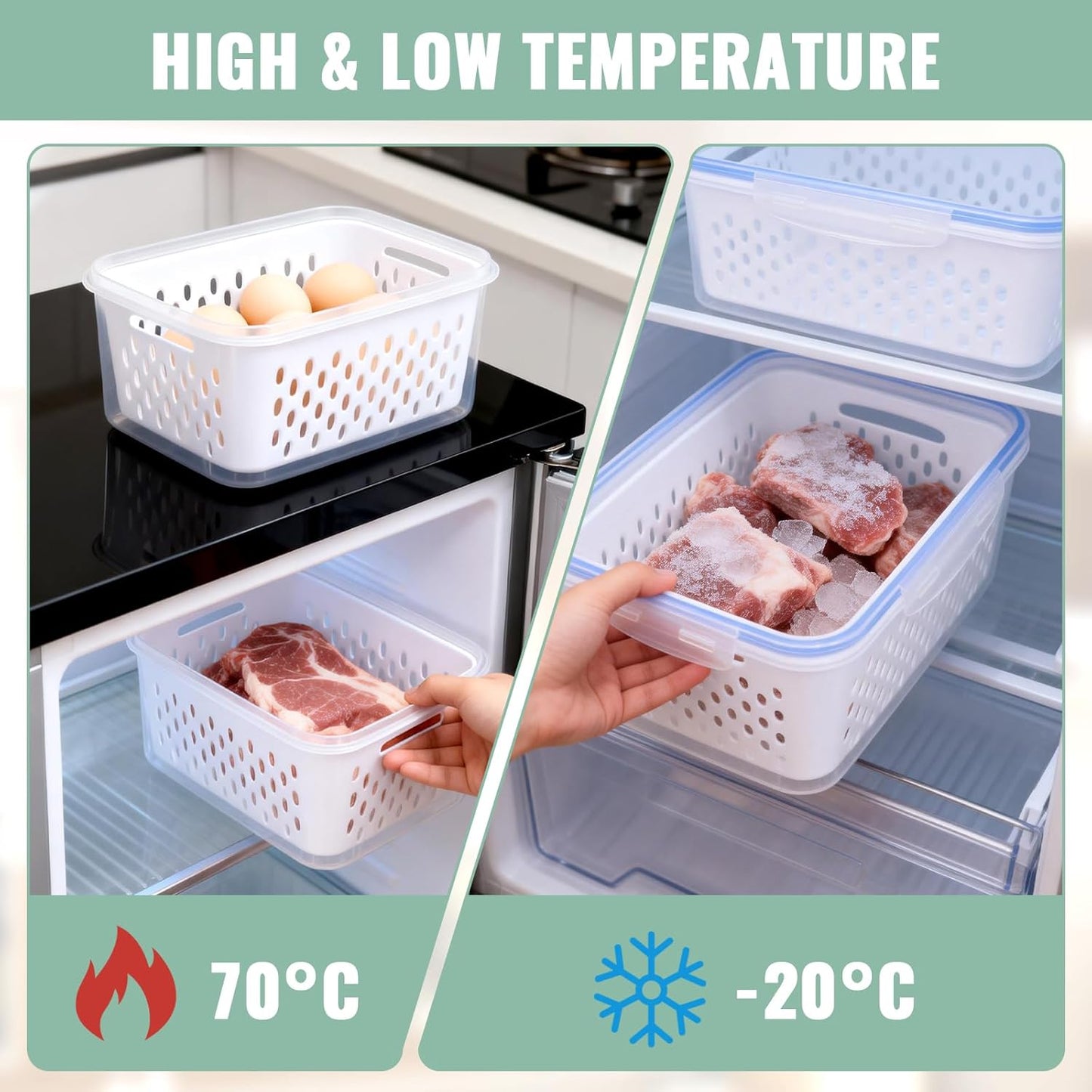 Skiennix 3 PCS Fruit Storage Containers - BPA-Free Plastic with Removable Strainer Lid for Fresh Berries
