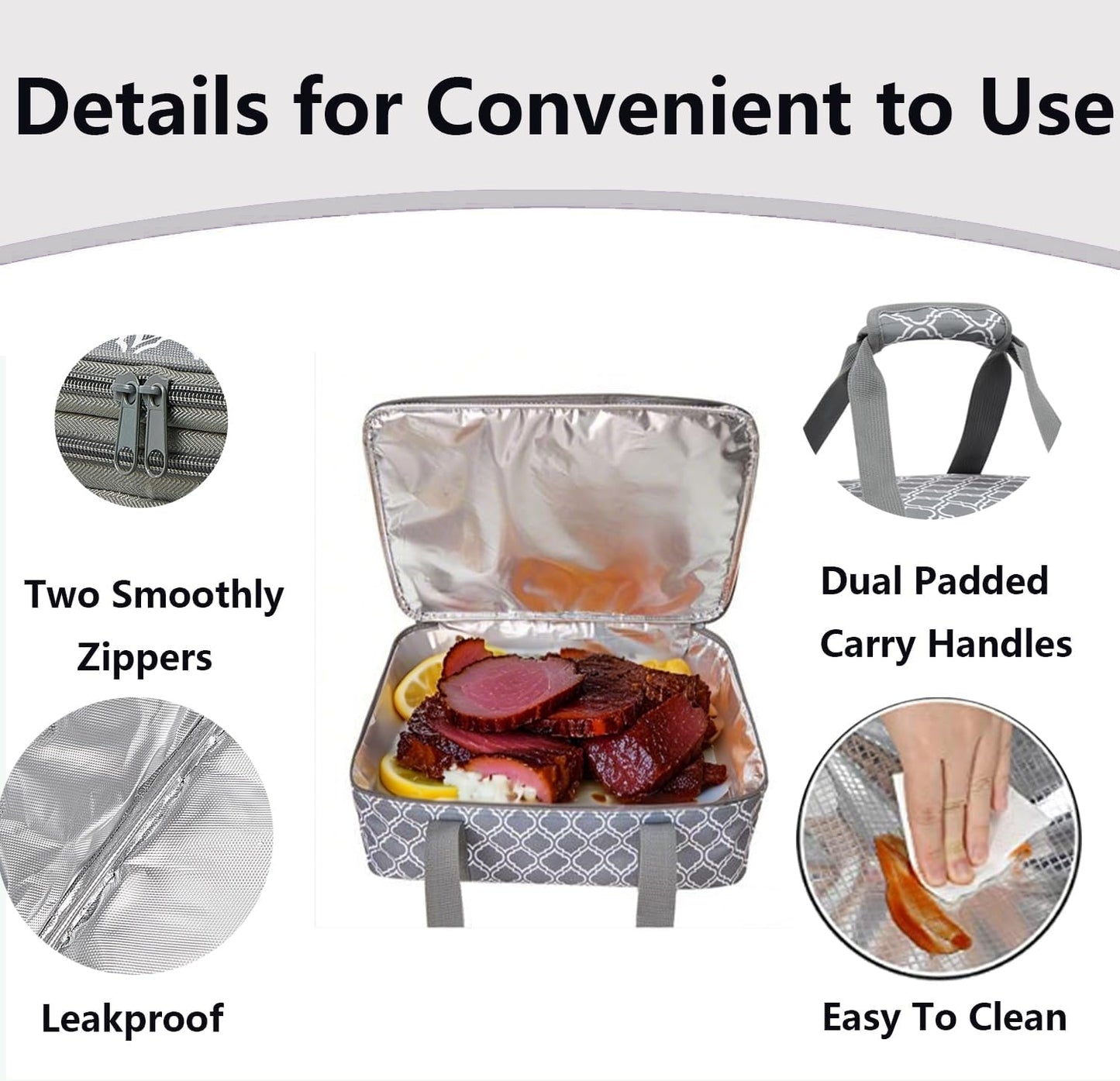 Skiennix Insulated Casserole Carrier Bag - Portable Food Transport Tote for 9x13" Dishes | Silver Gray