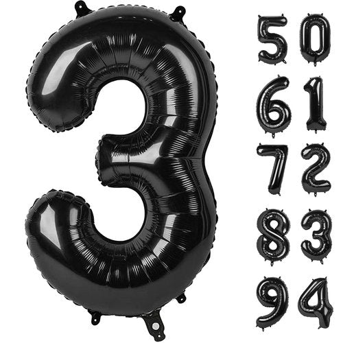 3 Balloon, Black Number Balloon 40 Inch, 3rd Three Year Old Birthday Deco, Black Party Supplies for Party Decorations, Number 3 Balloon