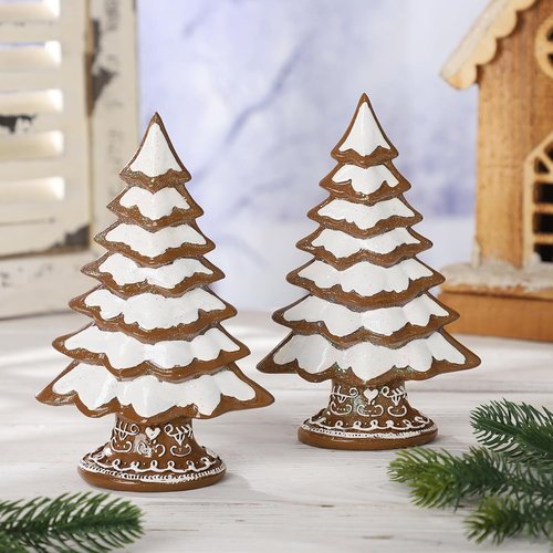Geelin Christmas Gingerbread Figurines Set - Festive Tabletop Decorations | 7.09" x 3.94" x 2.36" (Snow Frosting)