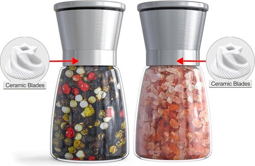Ebaco Salt and Pepper Grinder Set - Adjustable Coarseness Refillable Stainless Steel Mills | 6oz (2 Pack)