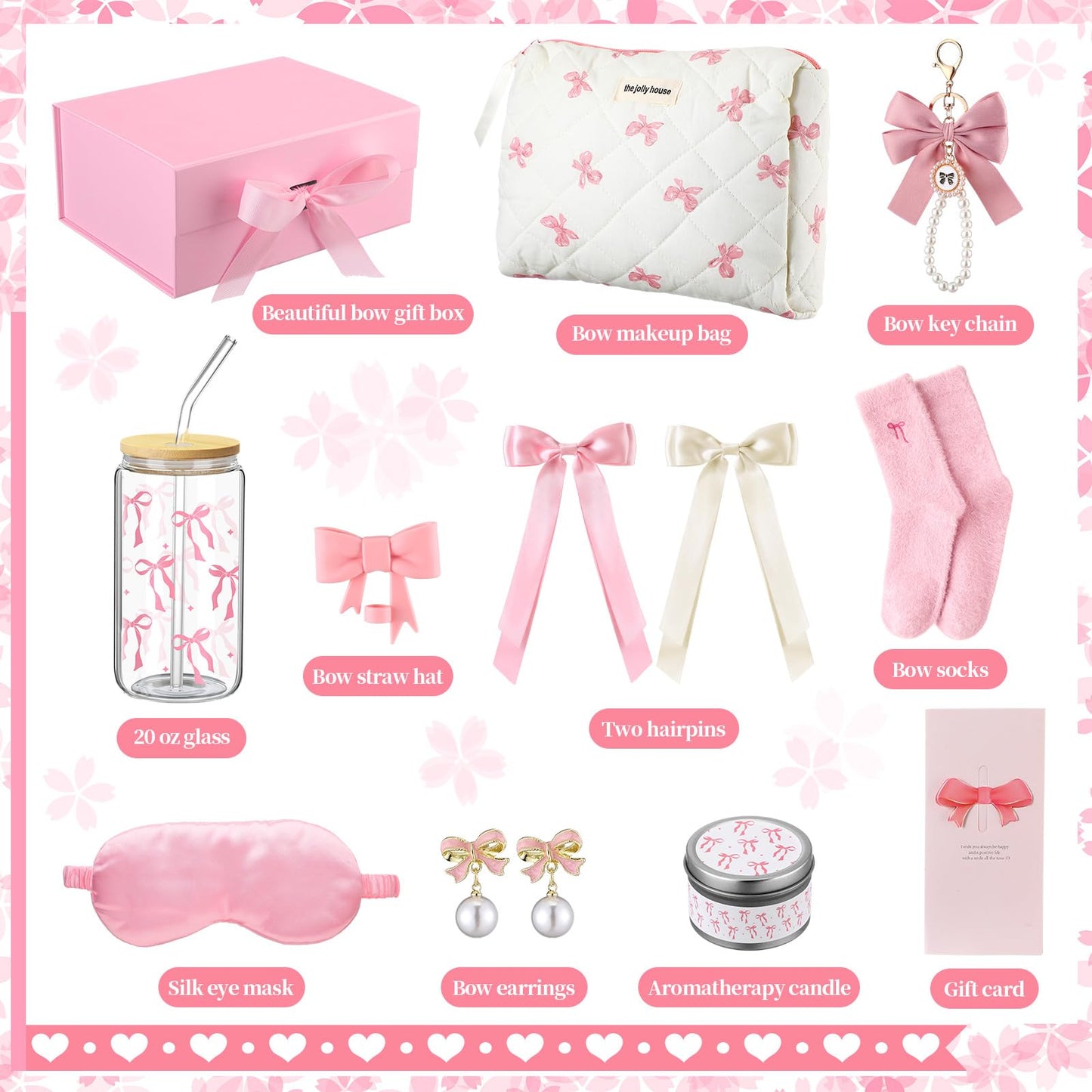 Skylety Pink Bow Gift Baskets for Teen Girls, Women Mothers Day Gifts Trendy Stuff Coquette Bow Teen Girl Birthday Self Care Box Gift for Her, Sister Friend Women Sweet 16th 18th 21st Box