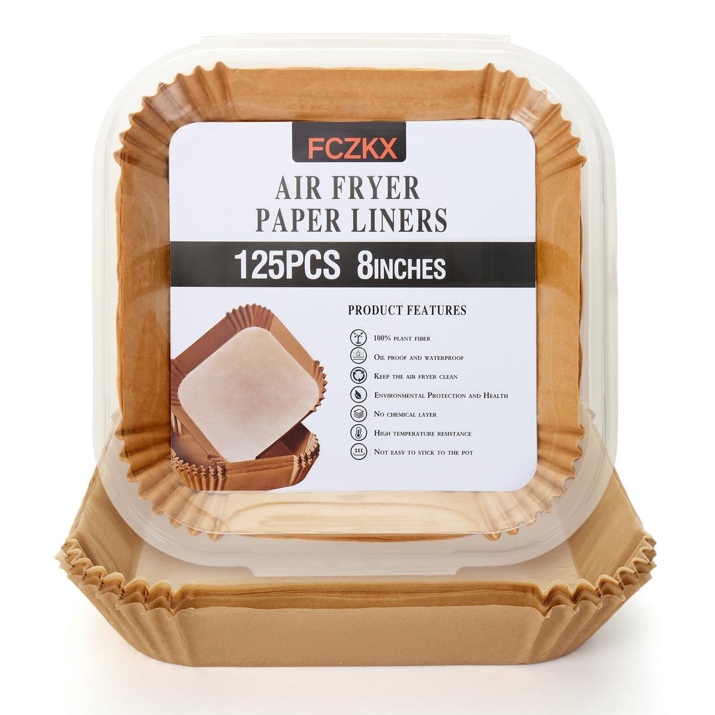Air Fryer Paper Liners 125Pcs 8-inch Non stick and oil resistant square lined air fryer parchment paper easy to clean, durable, food grade - suitable for air fryers, ovens and microwaves (Square)