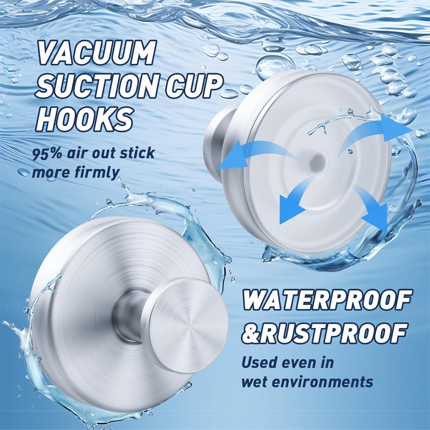 Skiennix Suction Cup Hooks - Removable Bathroom Shower Wall Holders | 2 Pack Silver for Towels & Wreaths