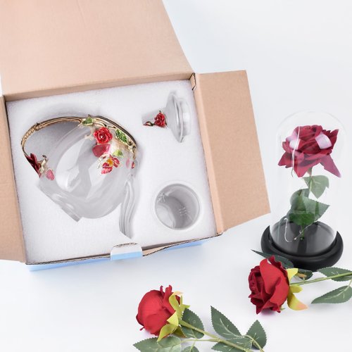 Enamel Glass Flower Tea Pot With Removable Loose Tea Leaf Infuser Tea Maker Teapot Set 30.4OZ Gifts for Women,Mom,Birthday
