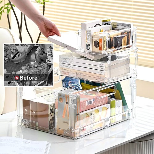 Foldable Plastic Baskets by [Brand Name] - Stackable Storage Solution with Handles | 2-Pack for Home & Office (8.07” x 6.1” x 3.74”)