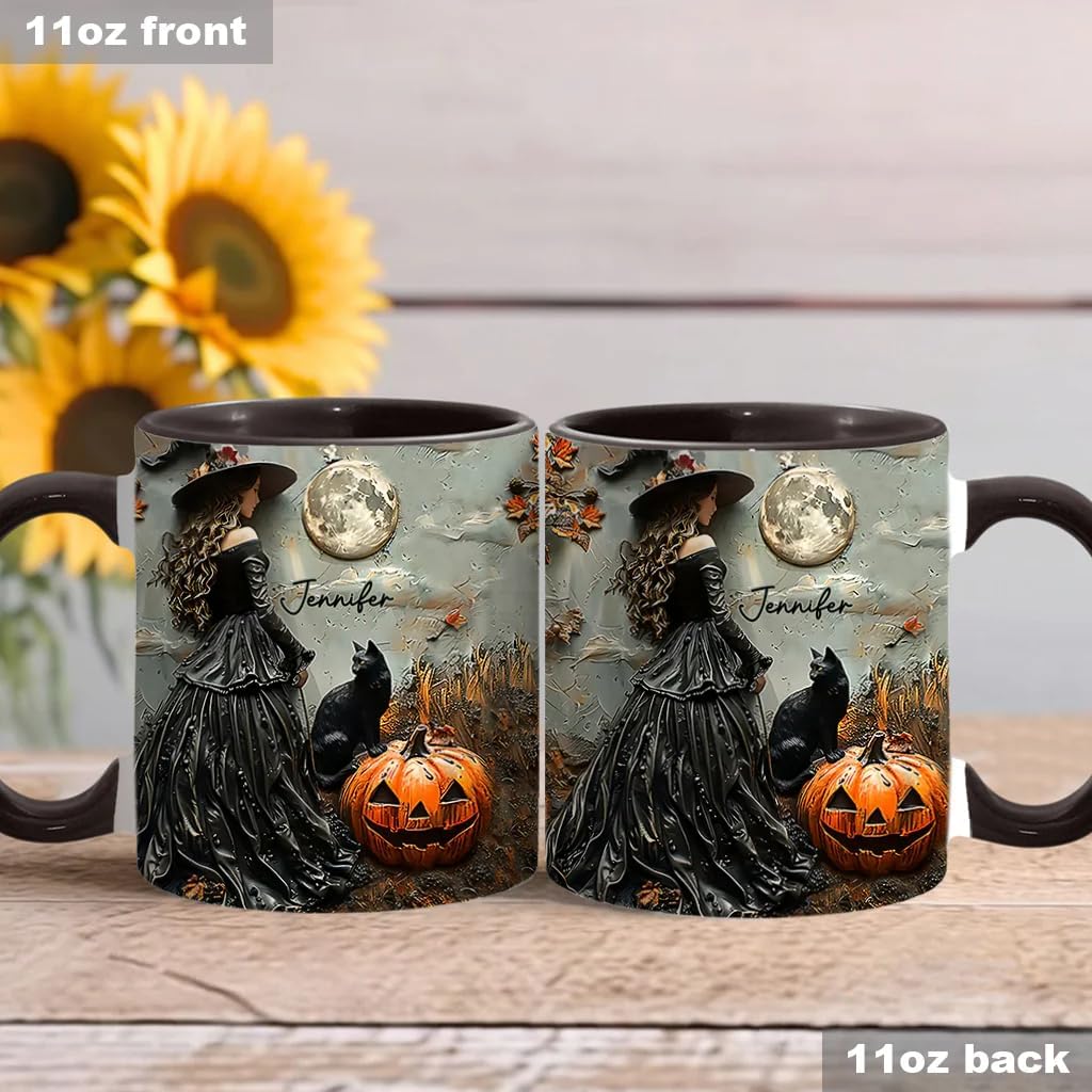 Personalized Witch Accent Mug,Custom Witch Mug Halloween Mugs Beautiful Witch Coffee Mug Personalized Witch Mug Spooky Halloween Gifts For Women Girls Family Friends (2)