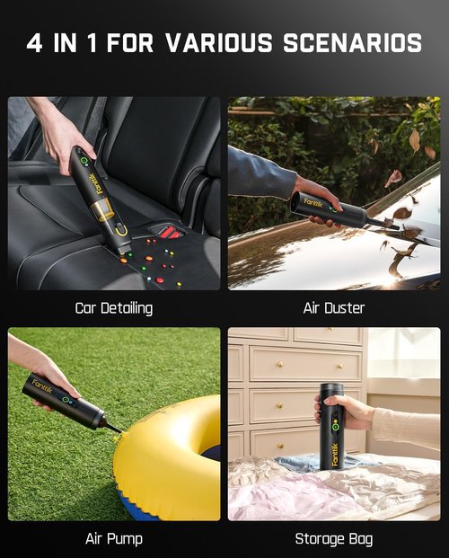Fanttik Slim V10 APEX Cordless Car Vacuum - 4-in-1 Portable Mini Handheld Vac | 19kPa Suction Power, Smart Display (Black)