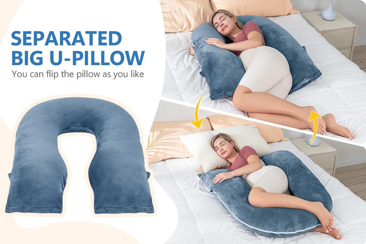 INSEN Pregnancy Pillows, Detachable Body Pillow for Sleeping, Nurse & Relax, Multi-Use Pregnancy Pillows for Pregnant Women, Grey