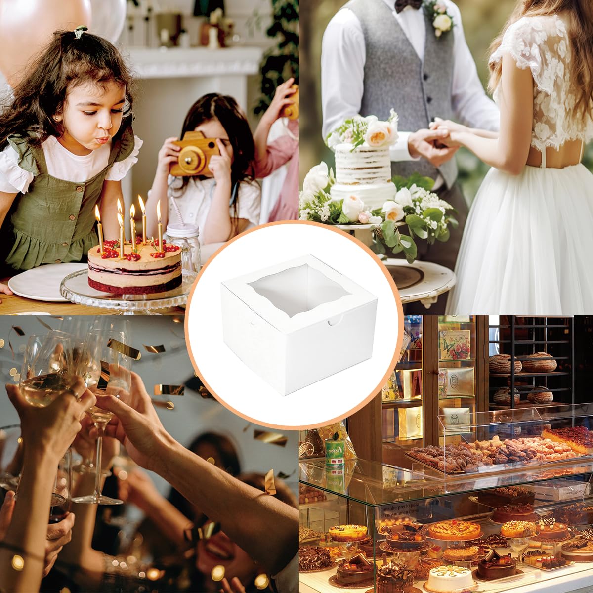Huoshange Cookie Boxes with Window 5x5x3.5 Inch[50 Pack] Premium White Bakery Boxes,Mini Treat Box, Pastry Box for Mini Bundt Cake and Individual Cheesecakes