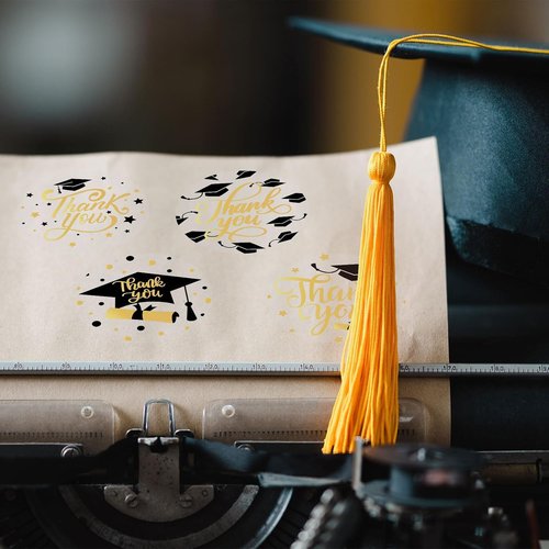 FYSUIMU Graduation Stickers - 1000Pcs Gold Foil Grad Cap Self-Adhesive Labels | 4 Stylish Designs
