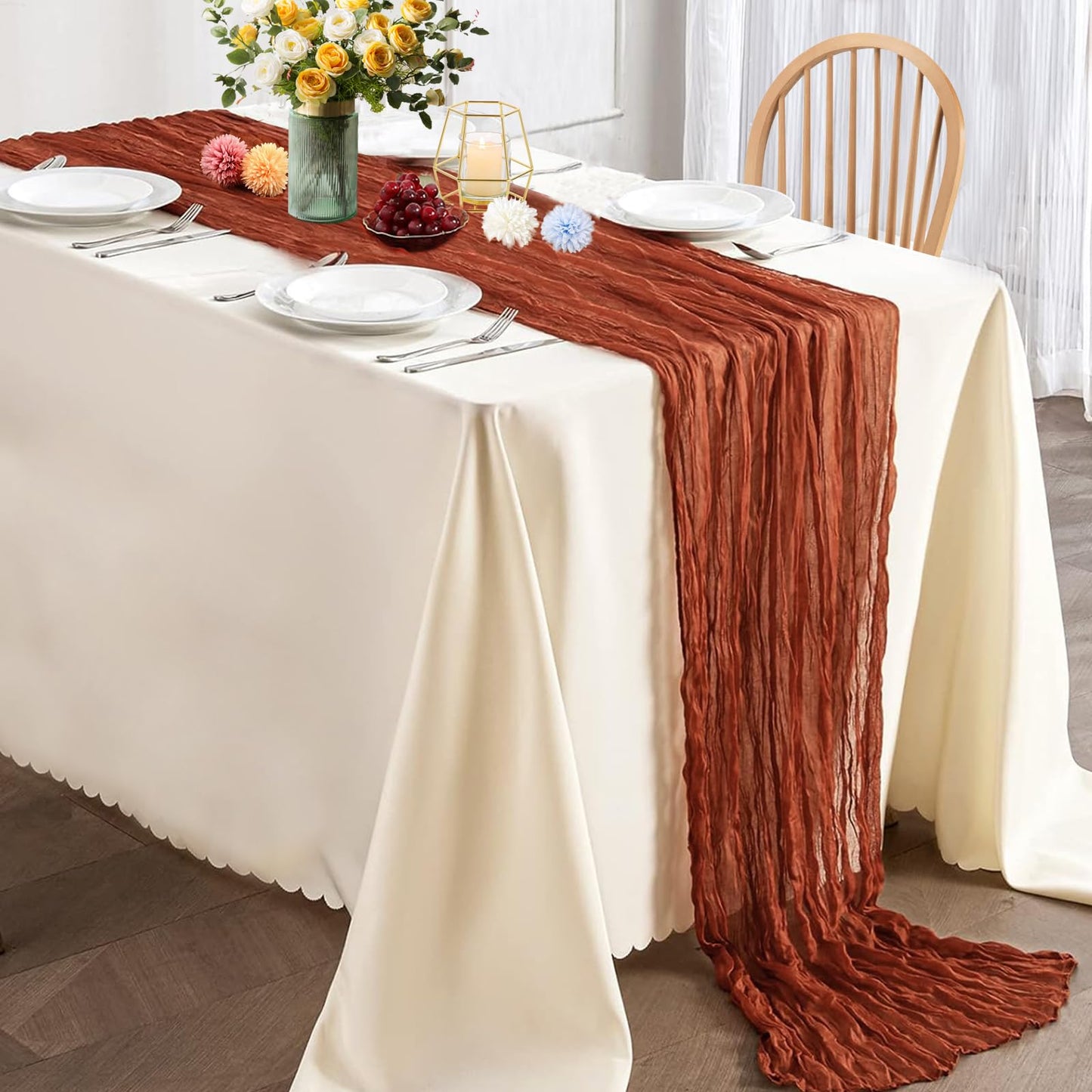 DREAMBOAT 8 Pack Terracotta Cheesecloth Table Runner 10Ft 35x120 Inch Boho Gauze Table Runner Rustic Cheese Cloth Long Table Runner for Wedding Baby Bridal Shower Birthday Party Decorations