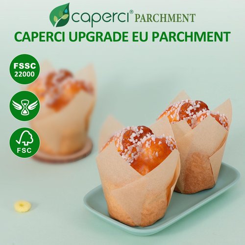 Caperci 225pcs Natural Tulip Cupcake Liners Paper for Baking Cups Unbleached European Parchment Paper, Tulip Muffin Liners Cupcake Wrapper for Party, Wedding, Christmas, Birthday