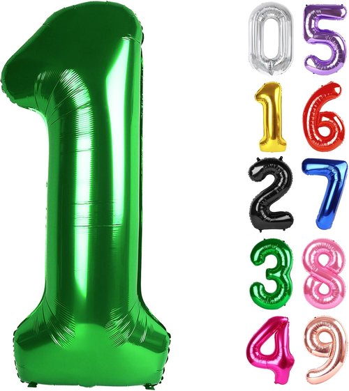 Dark Green Number 1 Balloon - 40 Inch 1st Birthday Decoration for Boys & Girls | Shiny Party Supplies