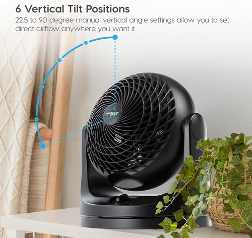 IRIS USA WOOZOO Oscillating Desk Fan - 3 Speeds, 36ft Air Distance, 29db Quiet Motor | Compact Black Design for Bedroom & Office