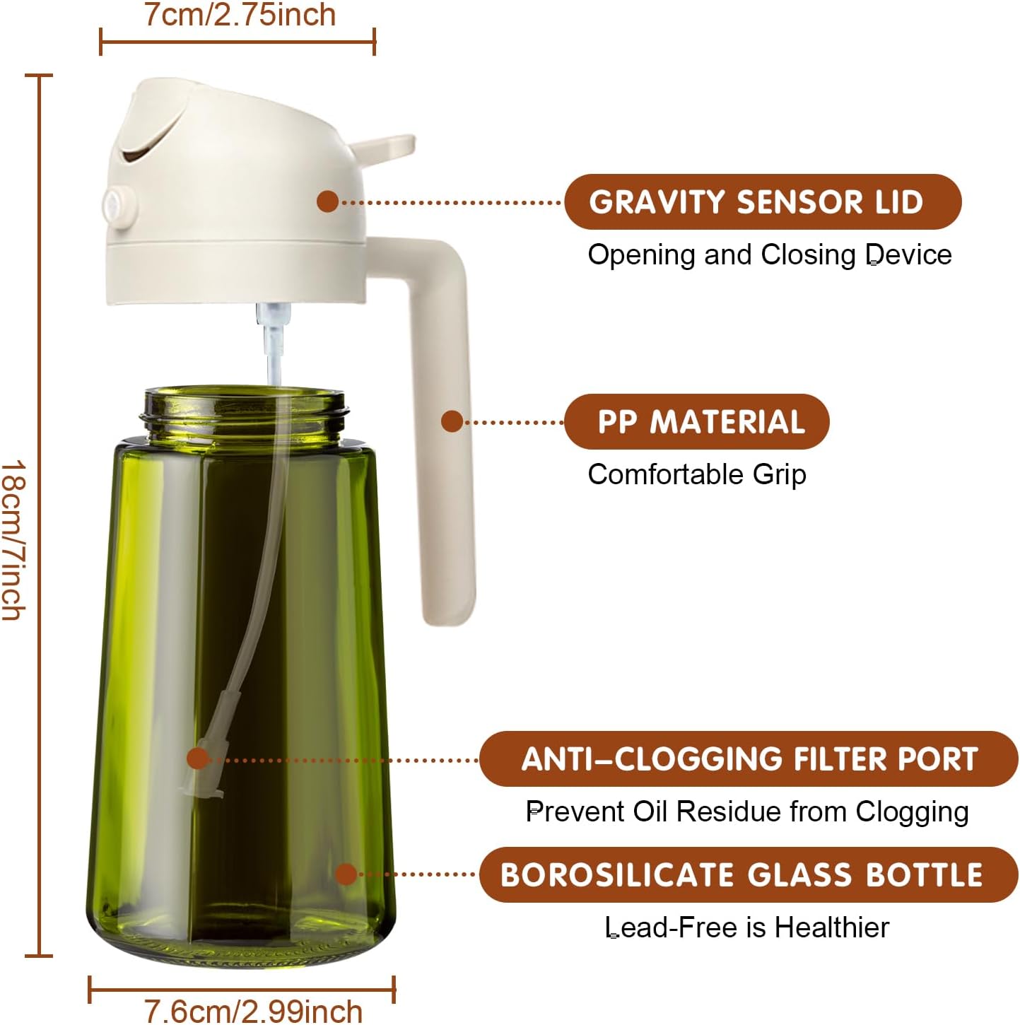 YARRAMATE Light-Blocking Dark Oil Sprayer - 16oz Premium Olive Oil Dispenser Bottle | Food-Grade Glass for Cooking