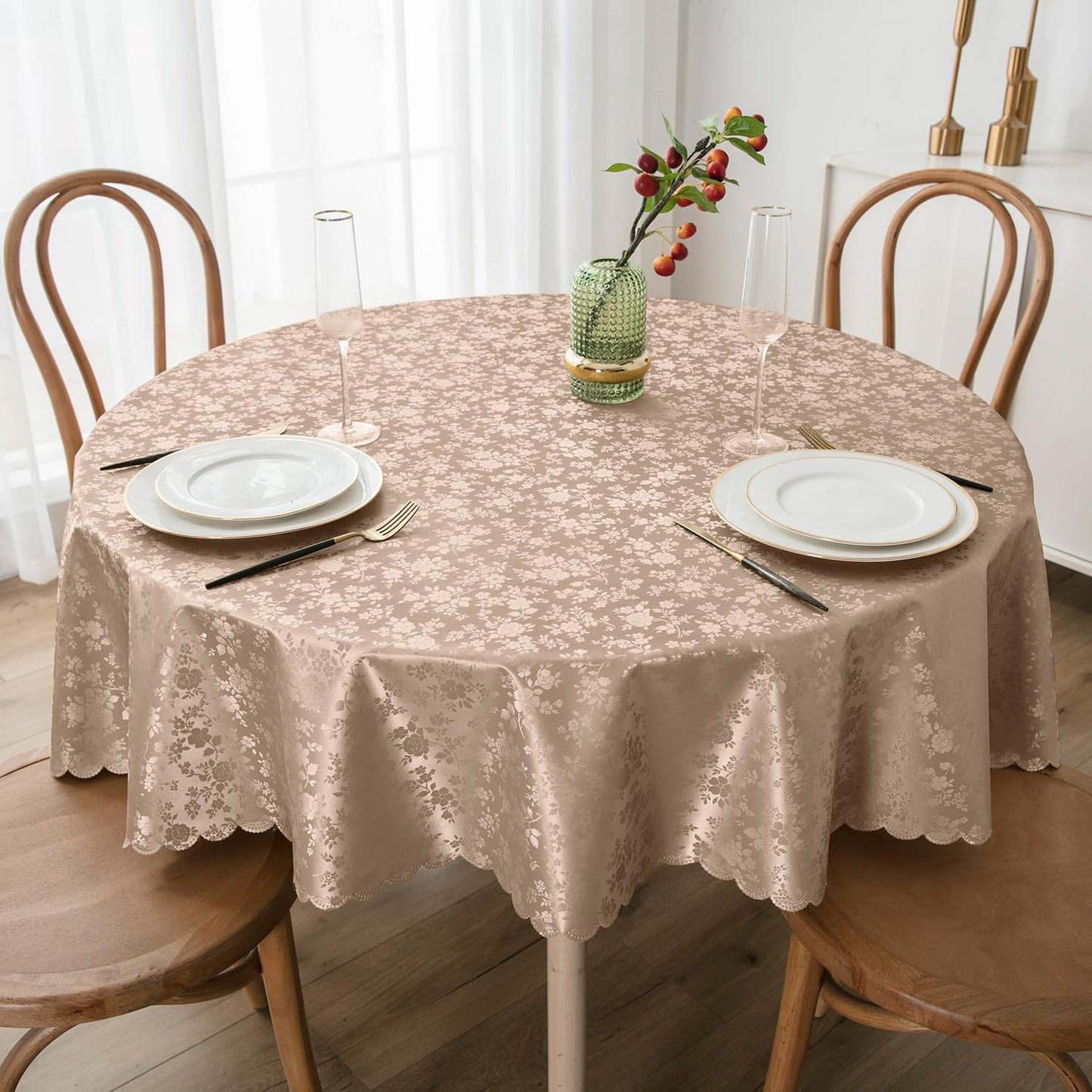 Smiry Round Table Cloth, Waterproof Heavy Duty Vinyl Tablecloths, Wipeable Washable Table Cover for Kitchen and Dining Room (Khaki, 70" Round)