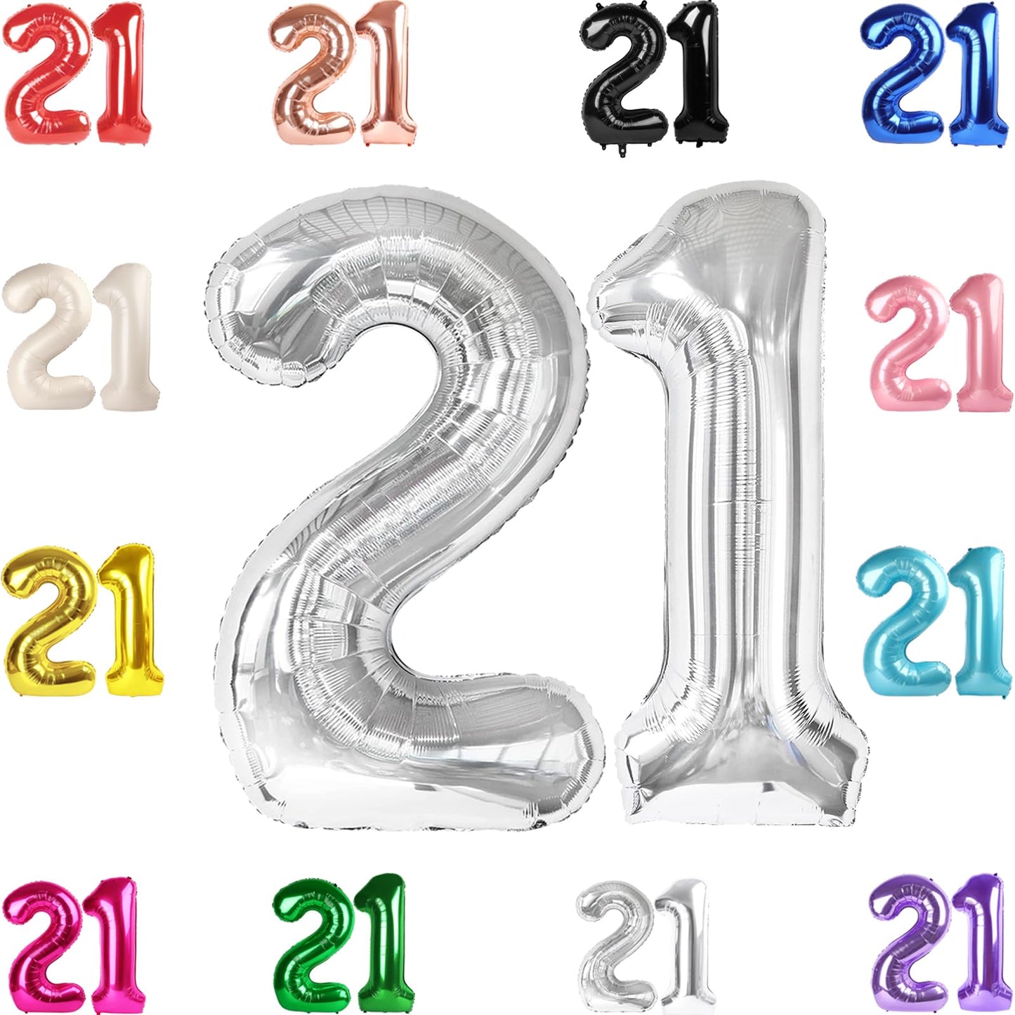 21 Balloon Number, Silver Number 21st Birthday Balloons 40 Inch, 21 or 12 Years Old Silver Birthday Decorations for Men Women Him Her, 21st Anniversary Decorations
