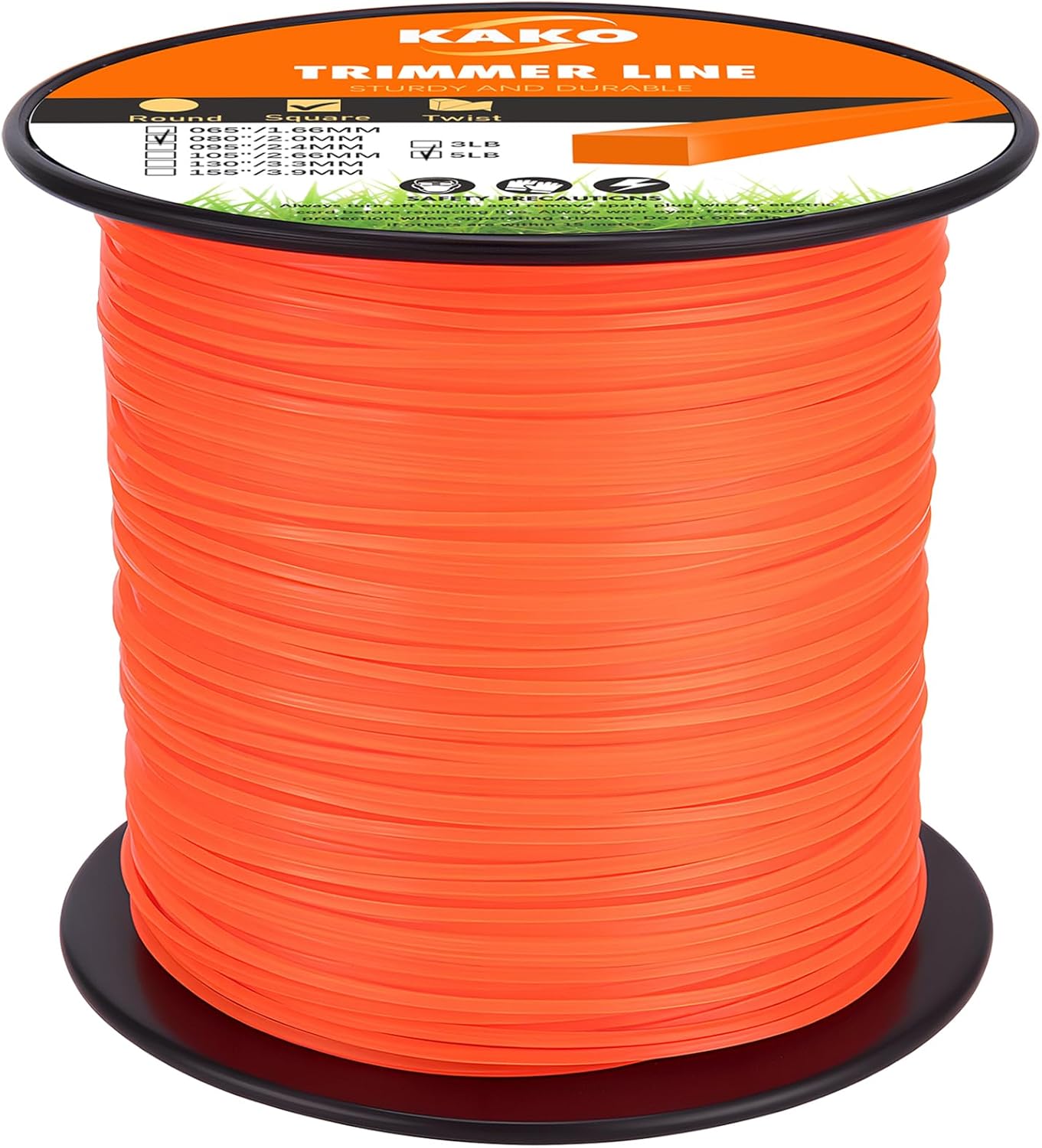 KAKO 080 Trimmer Line - Durable Square Weed Wacker String | 2000 Ft, 5 Lb, Fits Most Trimmers