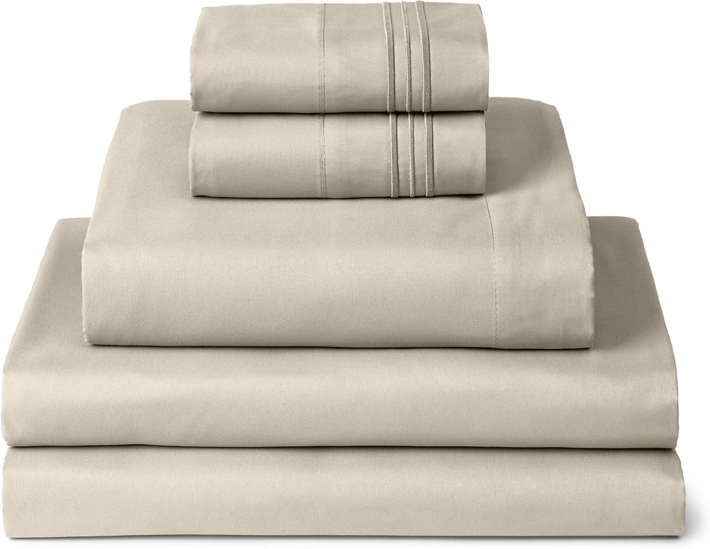 Mellanni Split King Sheets Set - 5 PC Hotel Luxury Bedding | Extra Soft, Cooling, Wrinkle-Resistant (Beige)