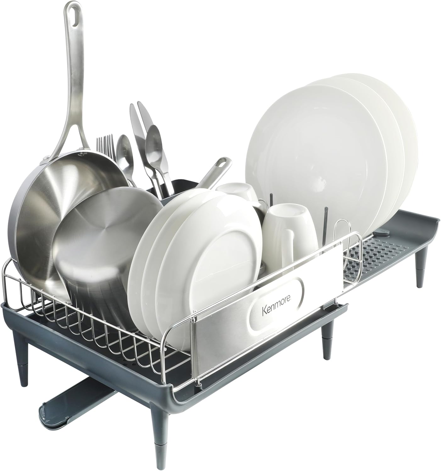 Kenmore Expandable Full Size Dish Rack - Rust Resistant with Drain Board & Flatware Caddy