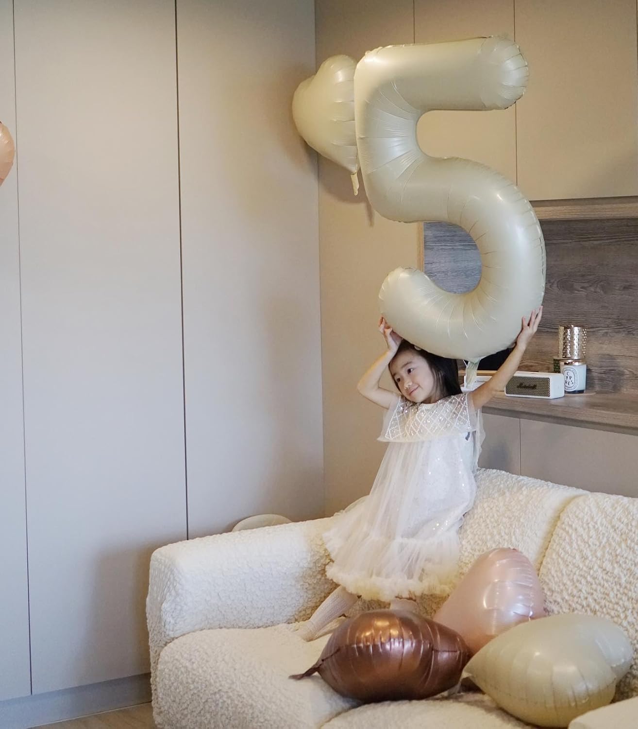 Skiennix 40-Inch Cream Number 5 Balloon - Perfect for 5th Birthday Party Decorations
