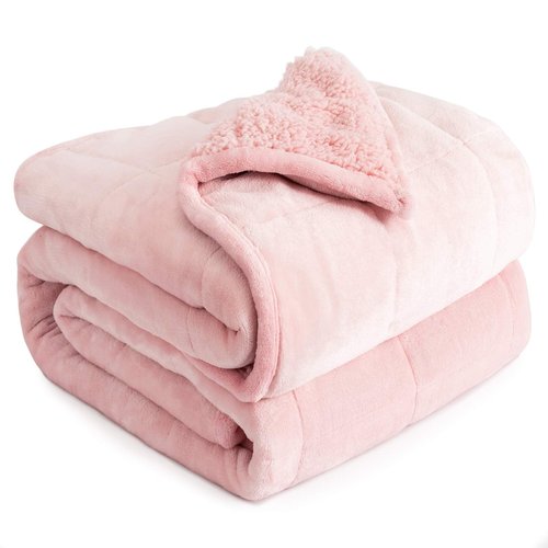 Cottonblue Sherpa Fleece Weighted Blanket 12lbs, Flannel Cozy Plush Blanket, Fuzzy Flannel Bedding Blanket Throw for Twin Full Bed, Minky Soft Blanket for Sofa Bed 48 x 72 inches, Blush Pink