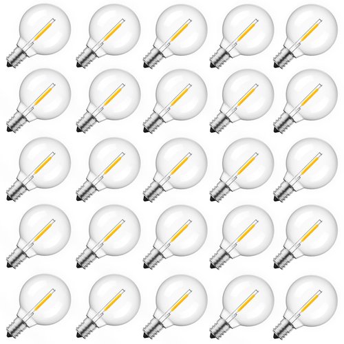 Brightown G40 Led Replacement Light Bulbs, 1W Shatterproof Globe Plastic Bulb Fits E12 or C7 Candelabra Screw Base, 1.5 Inch Dimmable Light Bulbs for Indoor Outdoor Patio Decor, Warm White, 50 Pack