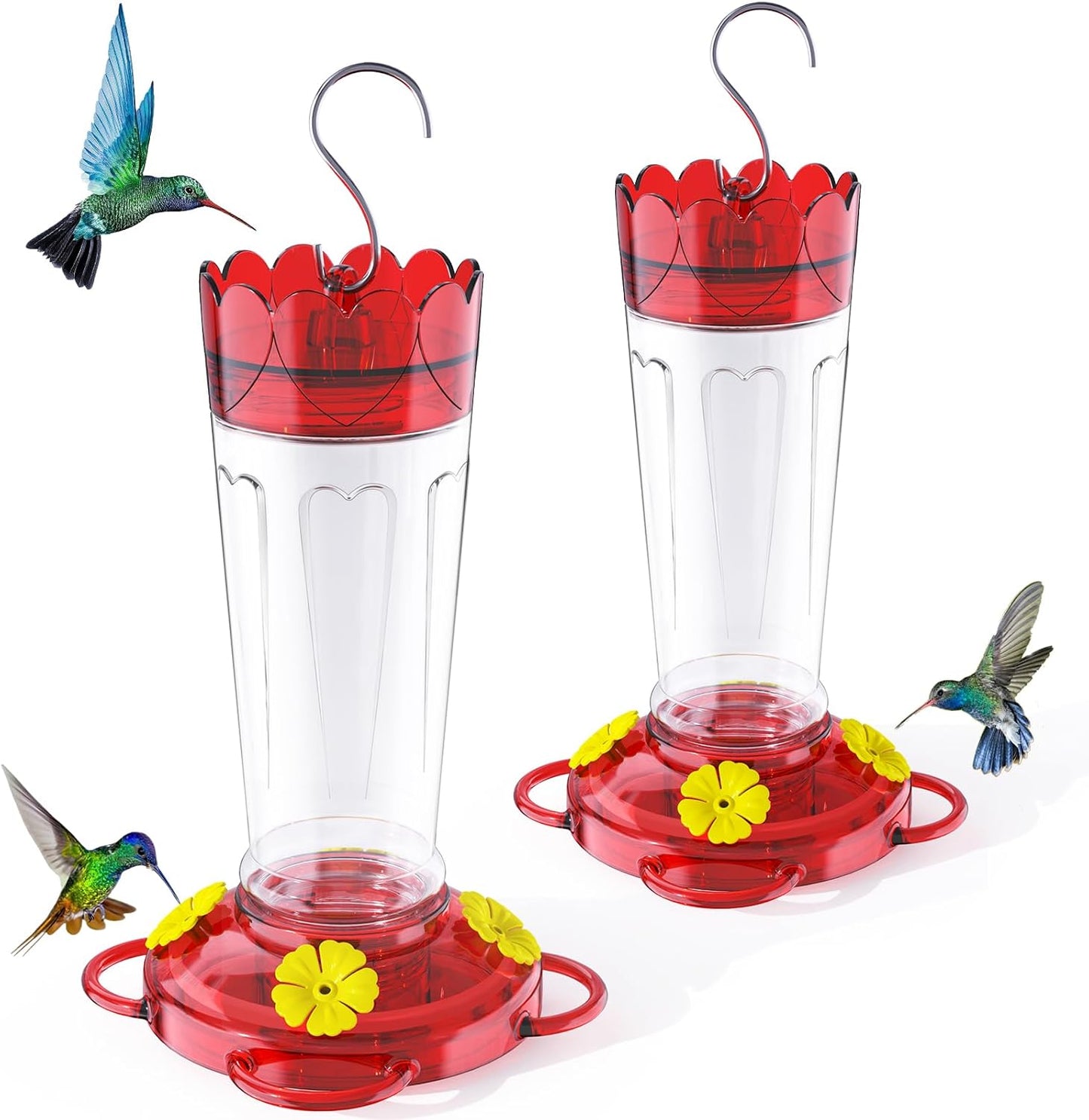 Skiennix Hummingbird Feeder - 2-Pack 14 Oz Ant & Bee Proof Design | Leak-Proof Nectar Feeders with 4 Feeding Ports