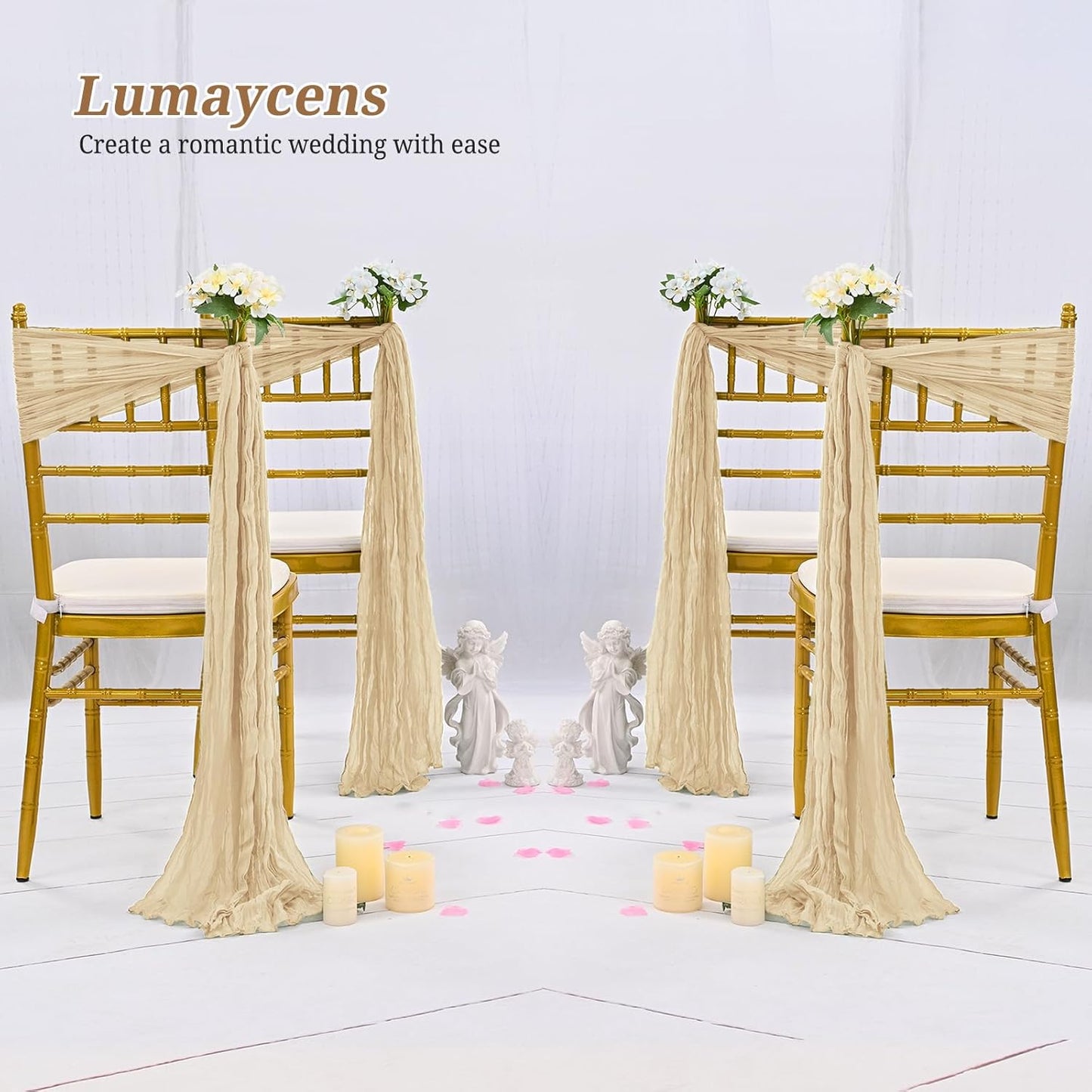 Skiennix 50 PCS Cheesecloth Chair Sashes - Elegant Beige Bows for Wedding & Event Decor