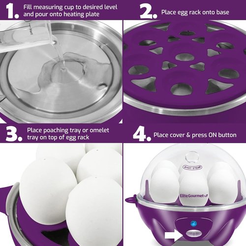 Elite Gourmet Electric Egg Cooker - 7 Egg Capacity Poacher & Omelet Maker | Auto Shut-Off, BPA Free