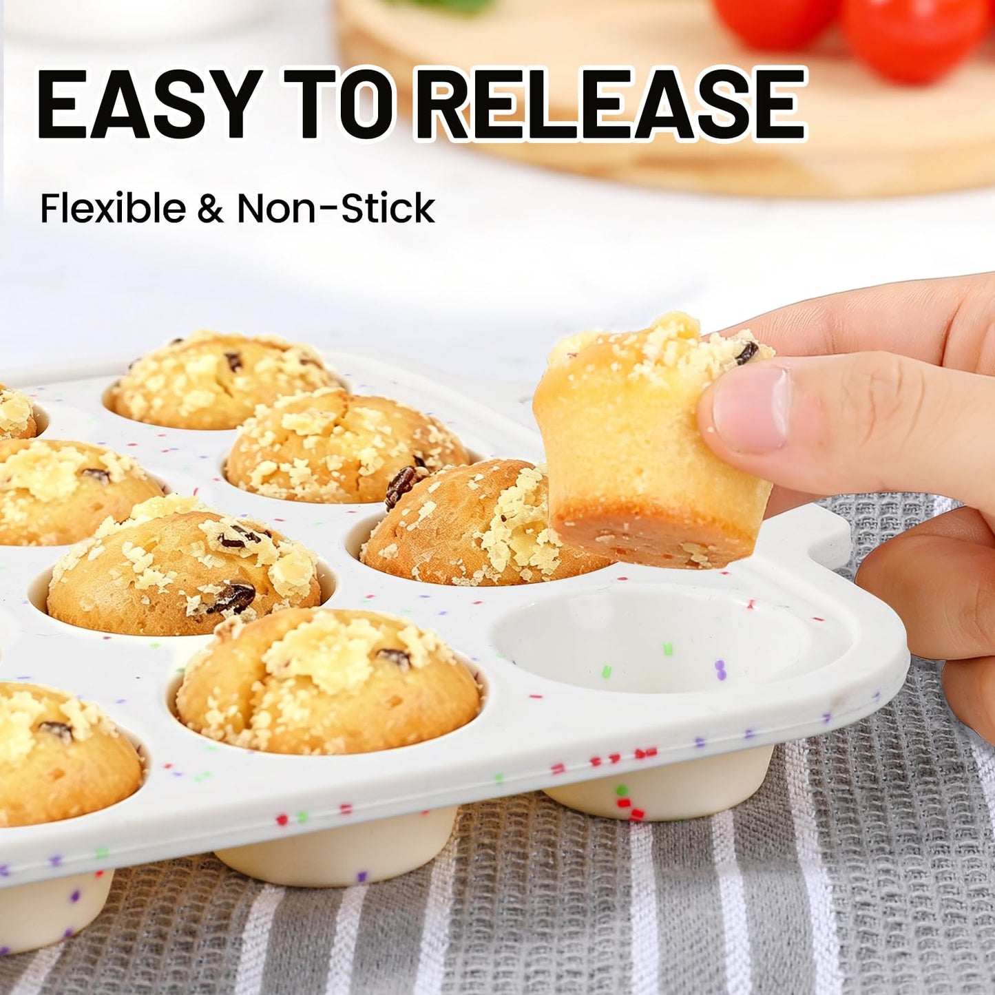 Vinino 2-Pack Silicone Mini Muffin Pan for Baking, 24 Cup Mini Cupcake Pan with Metal Reinforced Frame, Nonstick Muffin Tray with Non-Slip Handle, Silicone Molds for Oven, BPA Free, Dishwasher Safe