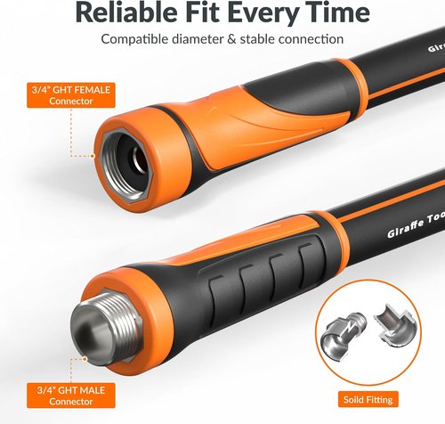 Giraffe Tools Garden Hose - Heavy Duty 5/8" Flexible Hybrid Hose | 50ft with Swivel Handle, 600 PSI Burst