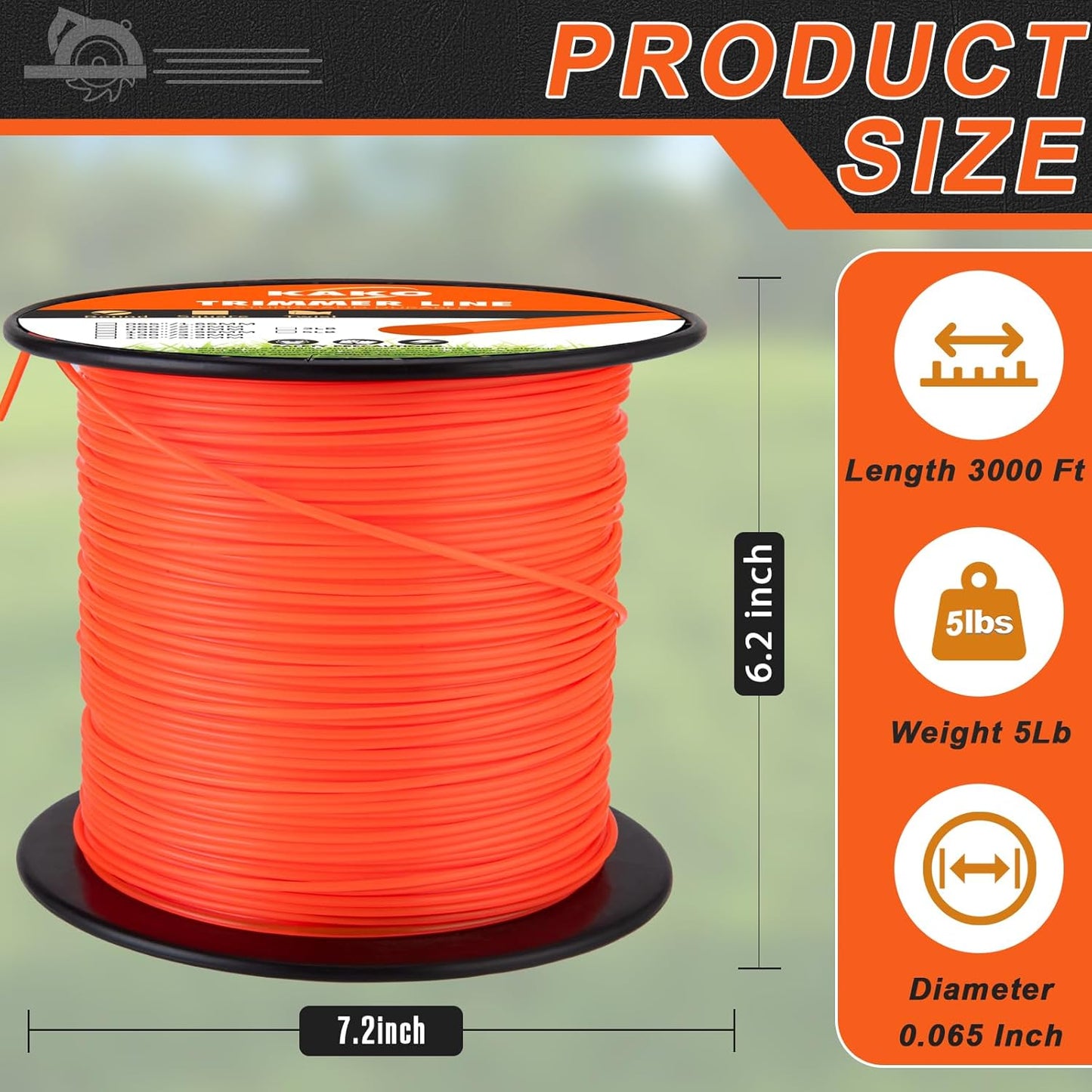 KAKO 065 Trimmer Line - Commercial Grade Round Weed Eater String | 0.065 Inch, 3000ft, 5lb
