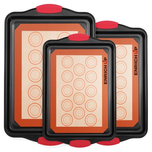 Enrich Up Baking Pans Set – 6-Pcs Non-Stick Silicone Cookie Sheets and Oven Baking Pans – Reusable and Heat-Resistant Bakeware Set – Cookware Set Non-Stick for Macarons, Cookies, Food, Pastry