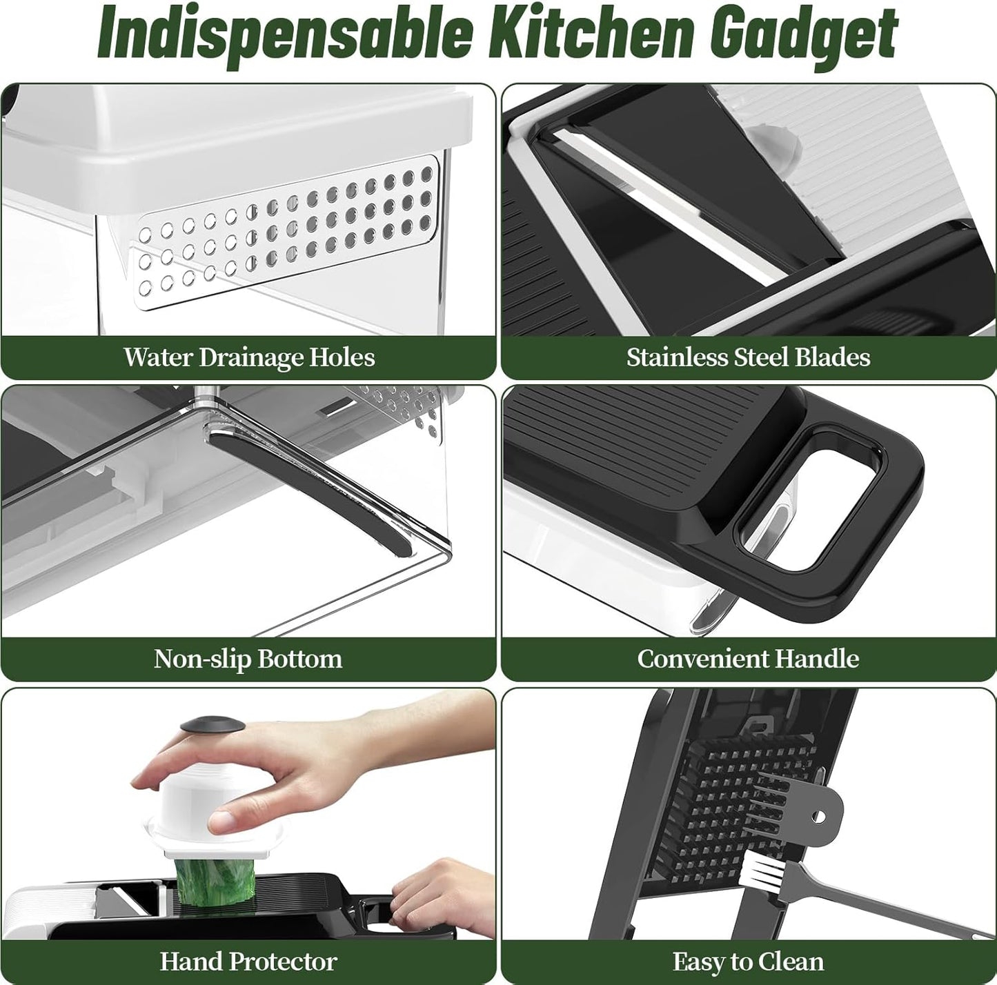StoreHappily 12-in-1 Vegetable Chopper - 7 Blades, Multifunctional Kitchen Gadget with Container & Lid (Black/White)