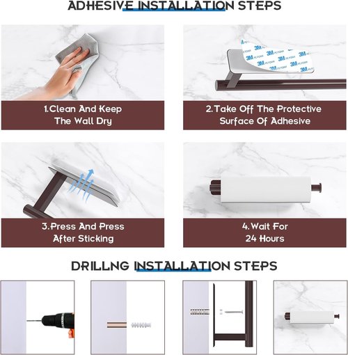 ASTOFLI Paper Towel Holder - No Drill Under Cabinet Design | Self-Adhesive, 304 Stainless Steel, Oil Rubbed Bronze