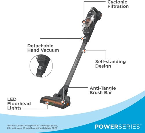 BLACK+DECKER POWERSERIES 20V MAX Cordless Stick Vacuum - Lightweight, Bagless, LED Lights, Ideal for Hardwood & Carpet