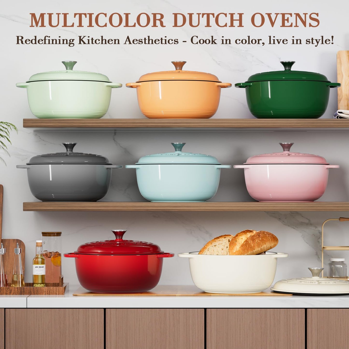 Umite Chef 6QT Enameled Cast Iron Dutch Oven with Lid, Versatile Heavy-Duty Cookware Pot for Baking Bread, Braising, Soups & Stews, Oven & Stovetop Safe with Heat Resistant Gloves(Pink)