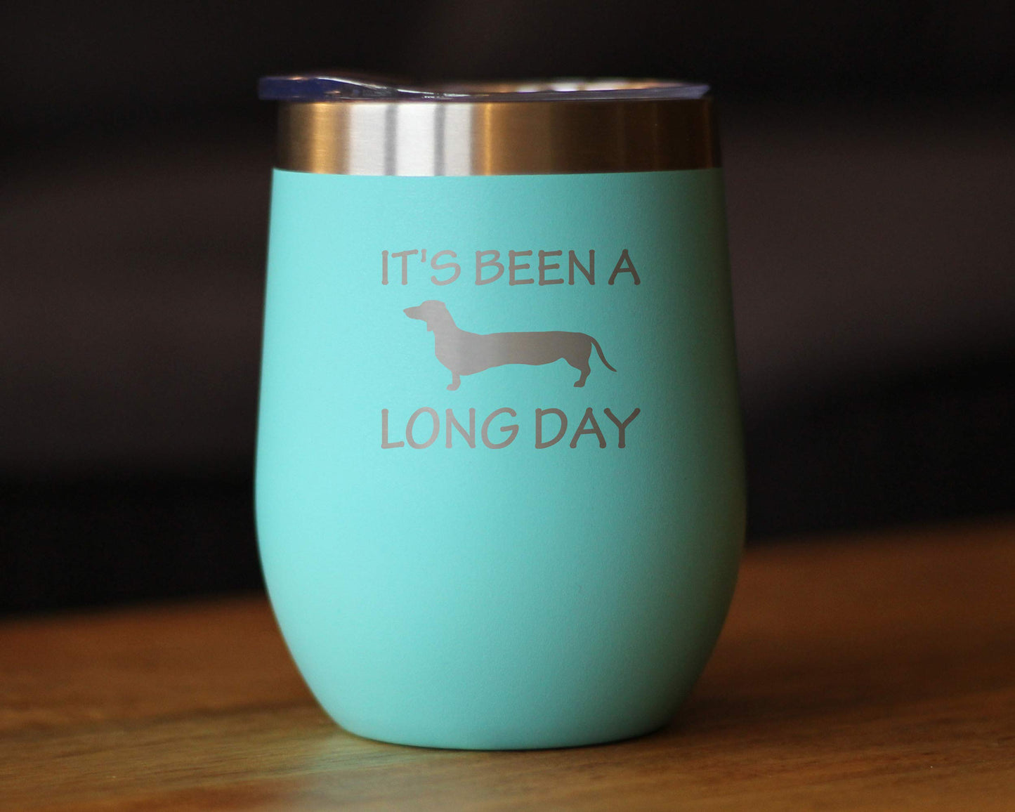 Bevvee Been a Long Day - Dachshund Wine Tumbler with Sliding Lid - Stemless Stainless Steel Insulated Cup - Cute Funny Mug for Coworkers or Boss - Teal
