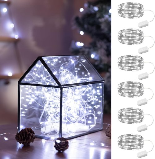 HXWEIYE Fairy Lights - 6 Pack Battery Operated 7ft 20LED Mini String Lights | Waterproof for Weddings & Décor