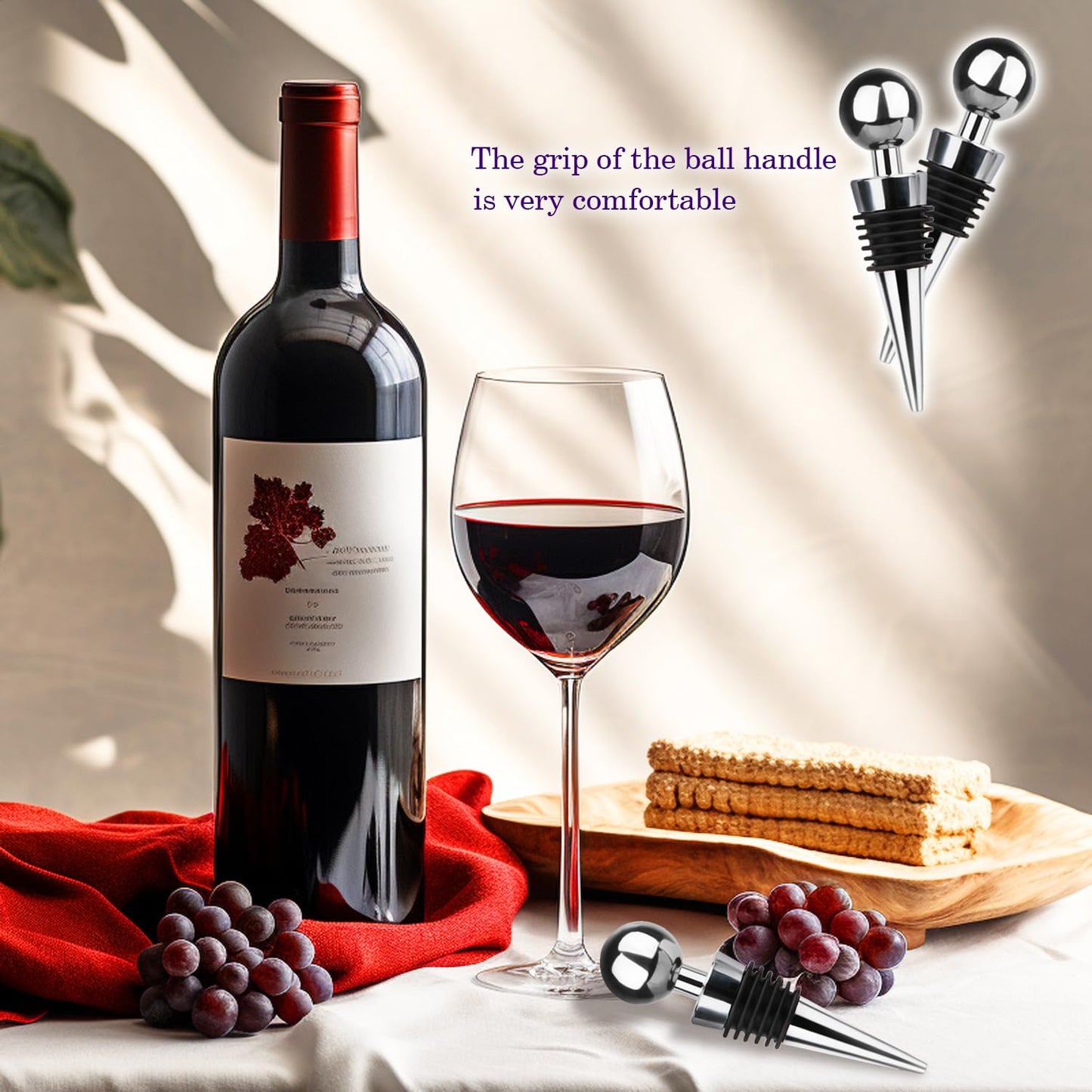 3 Pcs Wine Stopper Bottle Stopper Wine Saver, Yimerlen Silicone Vacuum Wine Bottle Corks, Reusable Wine Stopper Used for Bar, Holiday Party Keep Wine Fresh Suitable for Standard Bottle (Silver)