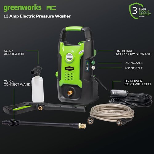 Greenworks Electric Pressure Washer - 1.2 GPM, Lightweight, 20 FT Hose & 35 FT Power Cord | Ideal for Cars, Patios & Decks