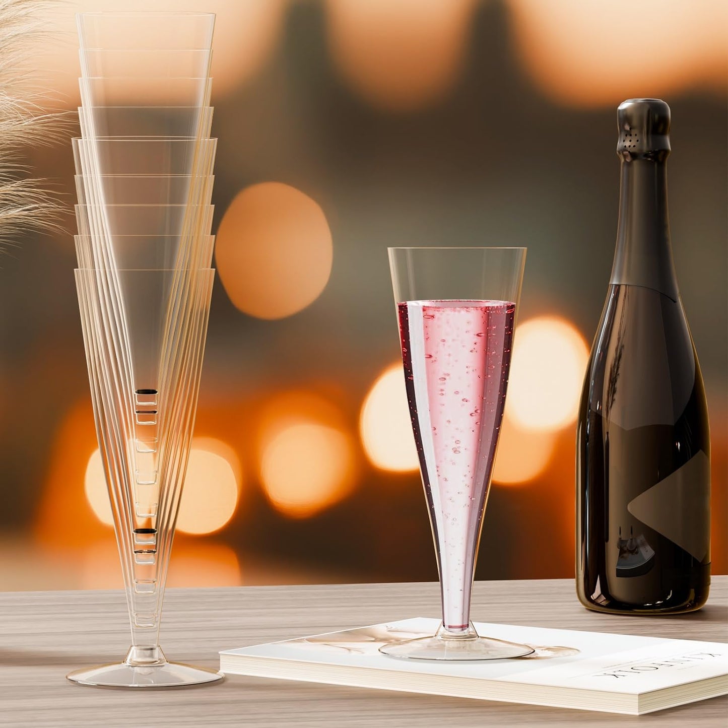 Lazyshine Plastic Champagne Flutes Disposable Wine Glasses - 40 Pack 4.5Oz Clear Mimosa Cocktail Cups Bulk for Wedding Women's Day Party Supplies Engagement Decor, Copas De Plastico Para Brindis