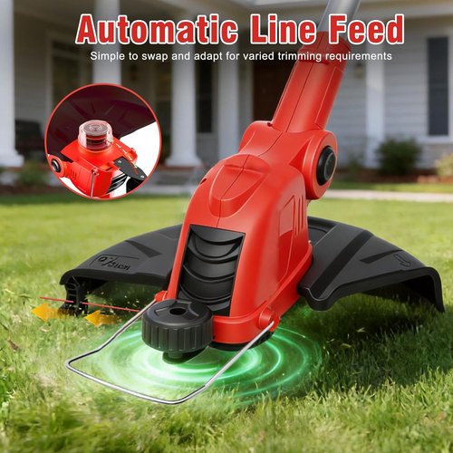21V Cordless String Trimmer by [Brand Name] - 12" Auto-Feed Grass Cutter with 2.0Ah Battery & Fast Charger | 2-in-1 Electric Lawn Tool for Yard Maintenance - Red