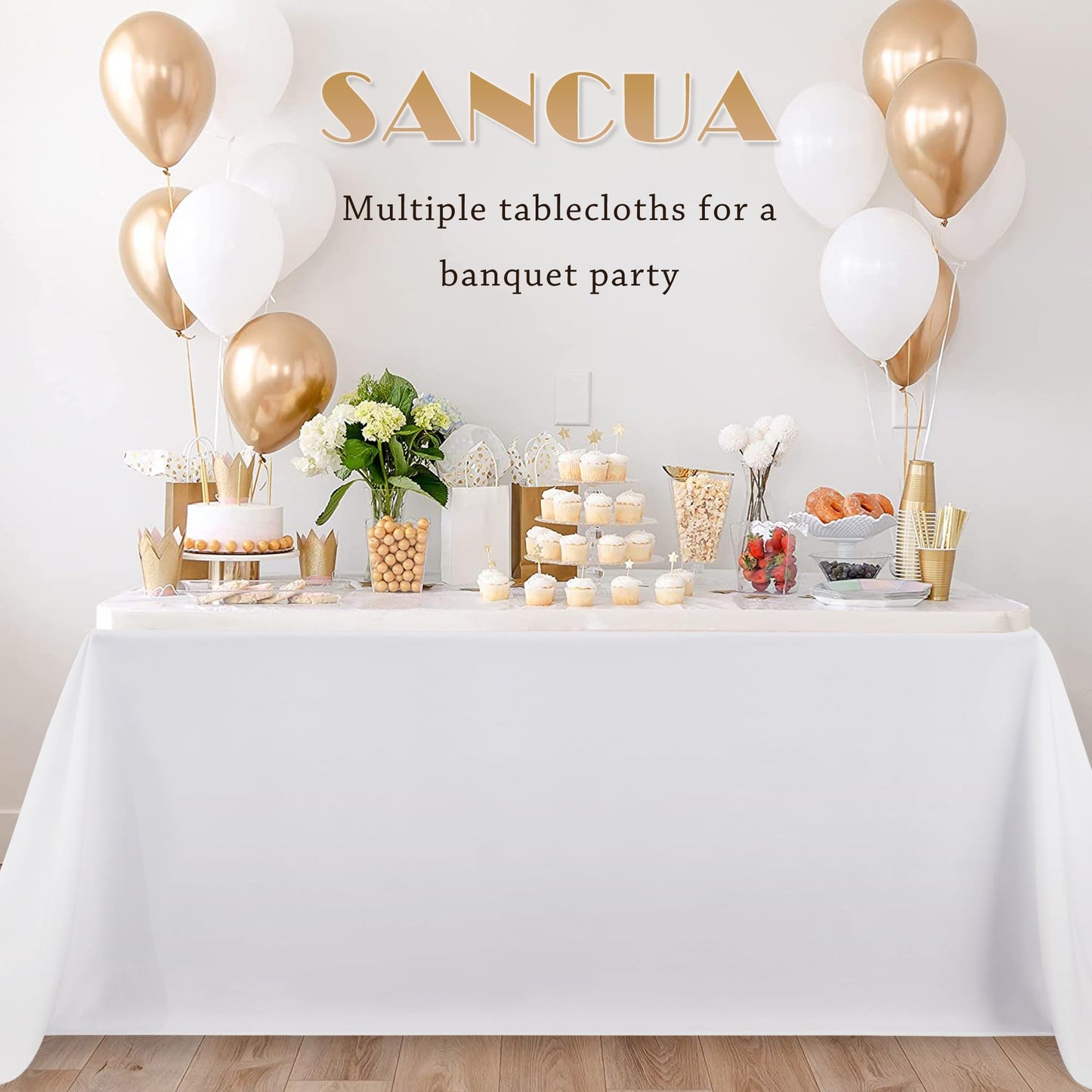 sancua 6 Pack White Tablecloth 90 x 156 Inch - Rectangle Table Cloth for 8 Feet Tables Stain and Wrinkle Resistant Washable Polyester Table Cover for Dining Wedding Banquet Party Buffet Restaurant