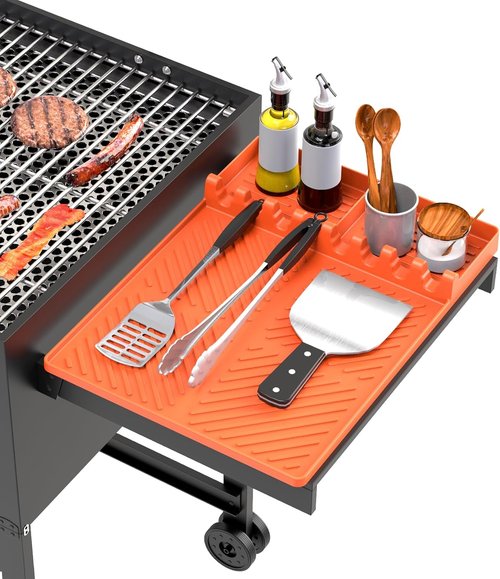 Blackstone Silicone Grill Mat - BBQ Griddle Tool with Drip Pad & Spatula Mat | Outdoor Kitchen Essential (Orange)