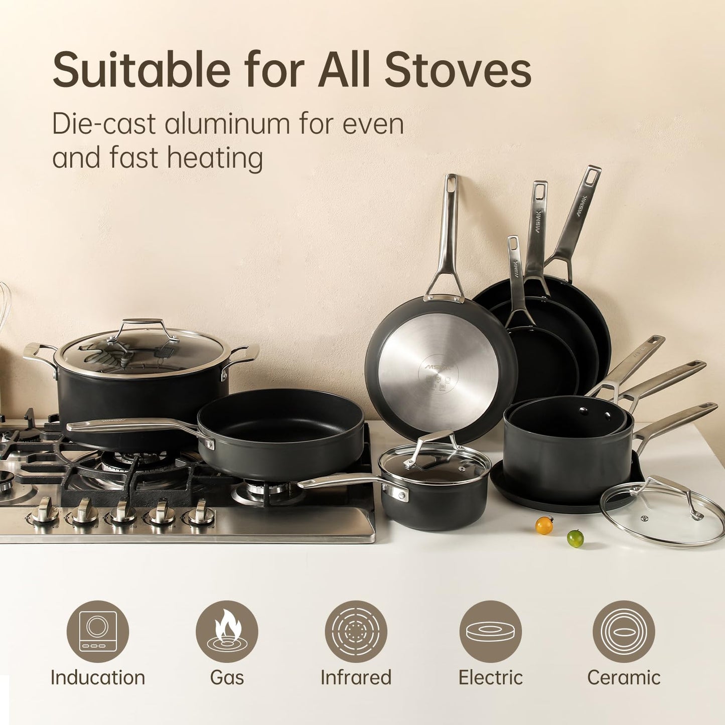 MsMk 7 inch Small Egg Nonstick Frying Pan with Lid, Eggs Omelette Burnt also Non stick, Scratch-resistant, Induction Skillet, Oven Safe to 700°F Pan for Cooking, Dishwasher Safe