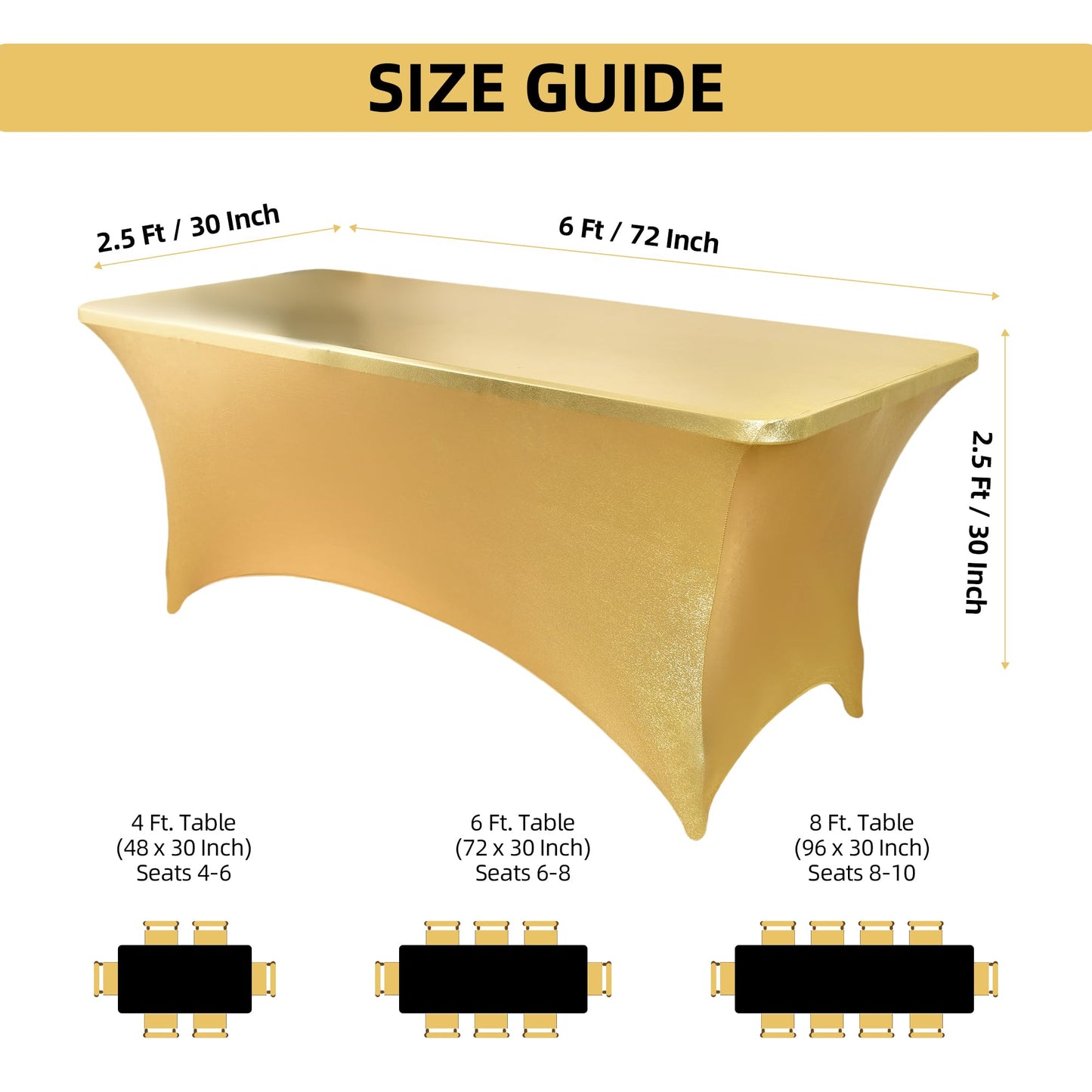 ZarzaaSik 6-Pack 4ft Spandex Table Covers for Rectangular Folding Tables - Wrinkle Resistant Stretch Tight Table Cloths - Ultimate Fitted Table Protector for Parties, Trade Shows, and Wedding